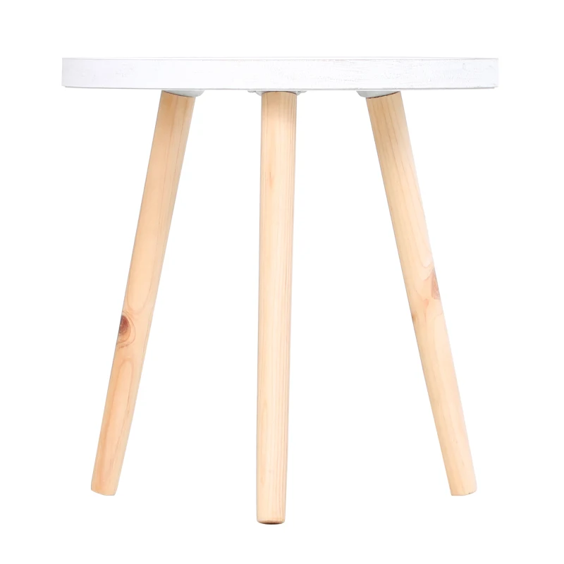 HOMCOM Beistelltisch mit hoher Kante, Kaffeetisch mit schönem Muster, Nachttisch,  Massivholz, MDF, Weiß, Ø40 x 40,5 cm