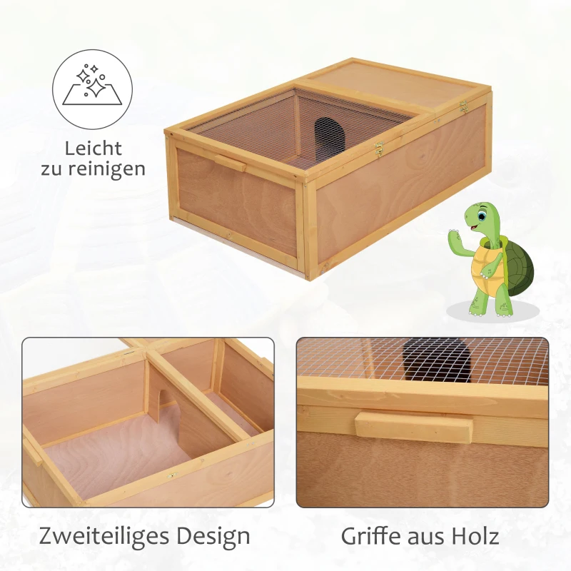 PawHut Kleintierhaus mit ausziehbarer Bodenplatte Kleintier Box mit Ausbruch Sperre Tannenholz Naturholz 94 x 63 x 33 cm