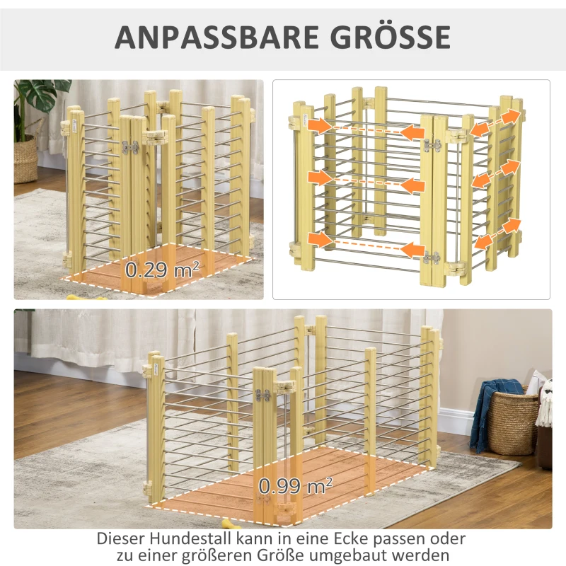 PawHut Welpenlaufstall größenverstellbar Natur