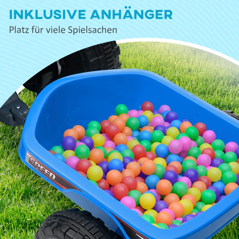 HOMCOM Kinderquad, aufladbar, 2,5 km/h, mit Anhänger, 50 Min. Fahrzeit, für Kinder 1,5 bis 3 Jahre, Blau