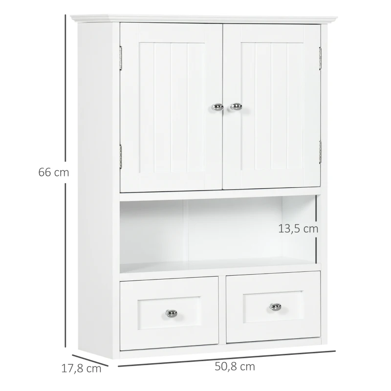kleankin Armario de Pared para Baño Armario Colgante de Baño con 2 Puertas y 2 Cajones para Cocina 50,8x17,8x66 cm Blanco(m-3)
