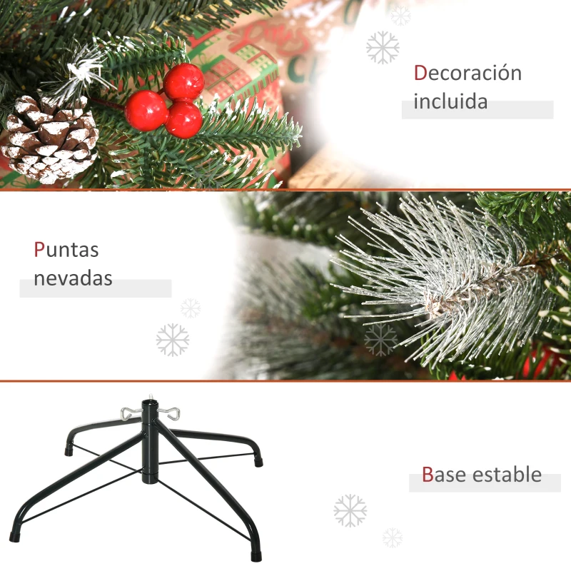 HOMCOM Árbol de Navidad Artificial 120 cm con 266 Ramas 27 Piñas y 27 Bayas Decoración Navideña para Interiores Verde