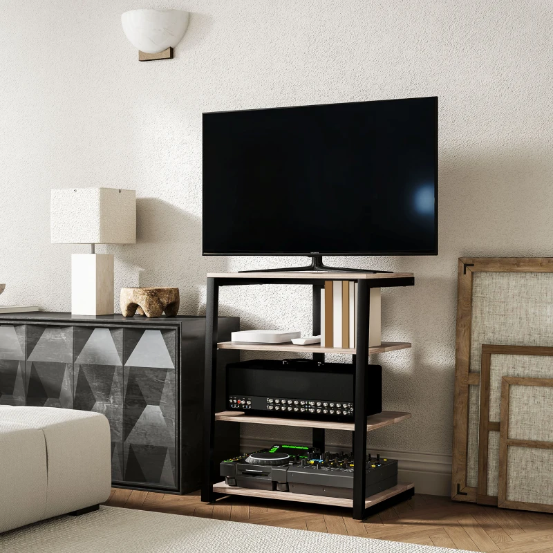 HOMCOM HiFi Stand, with Four Storage Shelves - Grey