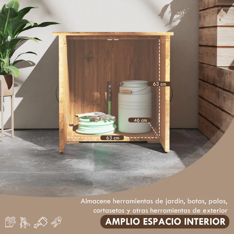 Outsunny Caseta de Jardín Exterior de Madera con 2 Puertas Magnéticas para Almacenamiento de Herramientas 77x55x72 cm Marrón