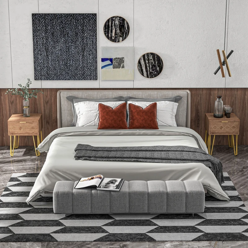 HOMCOM Bedside Table Set of 2 with Drawer, Wooden Nightstand, Modern Sofa Side Table with Gold Tone Metal Legs for Bedroom