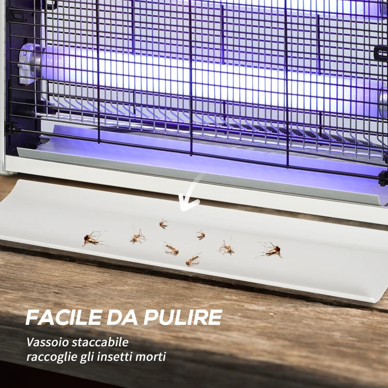 Outsunny Zapper per Insetti e Zanzare da 20W a Luci LED UV con Vassoio Rimovibile, in ABS e Metallo, 39x8x28 cm