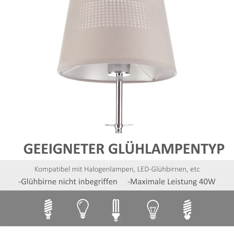 HOMCOM Tischlampe Nachttischlampe 54 cm Tischleuchte mit Stoff Schirm für Schlafzimmer Wohnzimmer Schreibtischlampe moderne Stil E27-Fassung 40 W Acryl Metall Grau