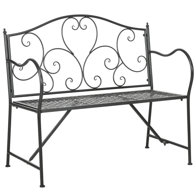 Outsunny Banc de jardin 2 places banquette extérieur terrasse patio en acier style romantique - 106 x 42 x 95 cm noir