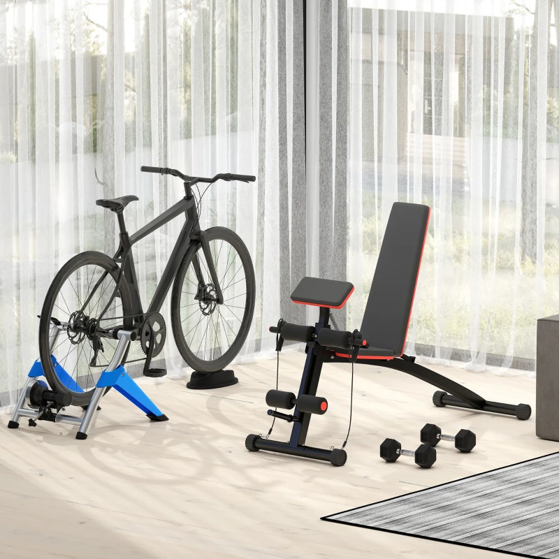HOMCOM Rollentrainer, Radtrainer, 8 Widerstandsstufen, klappbar, für 26-29'', blau, 77 x 56 x 47,5 cm
