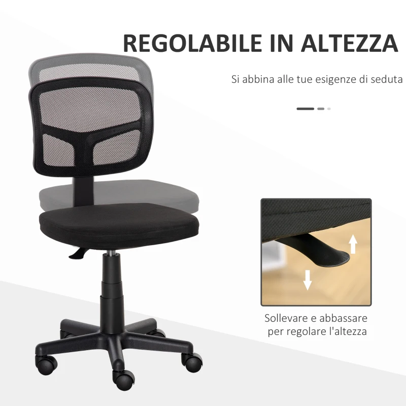 Vinsetto Sedia da Ufficio Ergonomica in Rete Senza Braccioli e Regolabile in Altezza, Nero