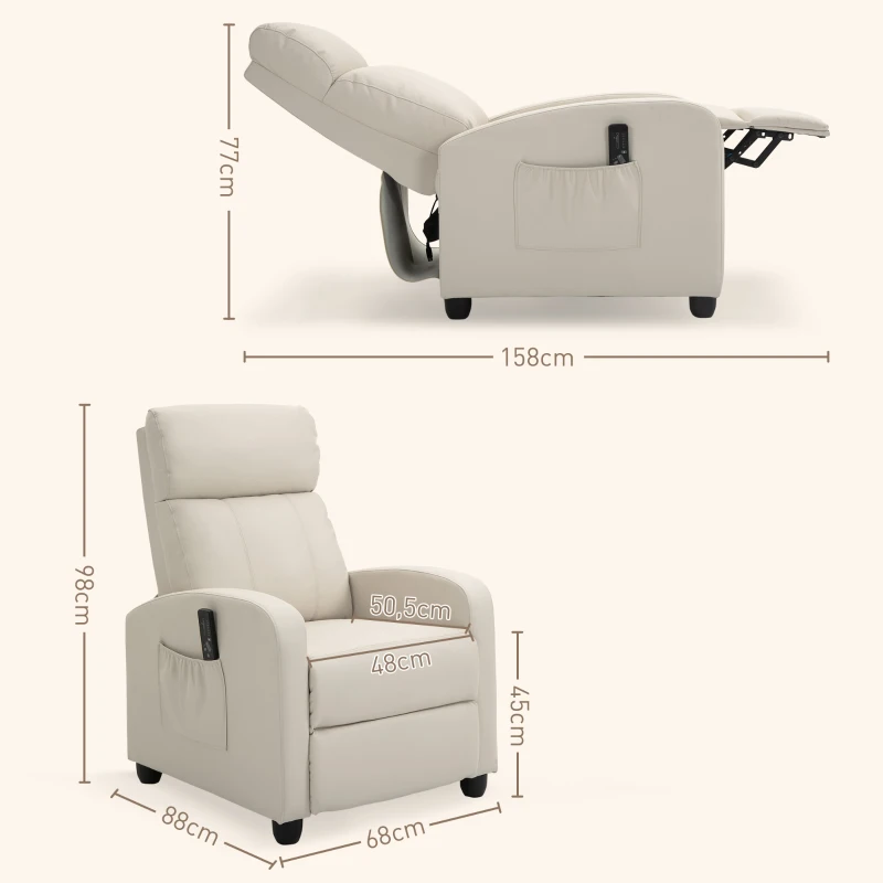 HOMCOM Fauteuil de Relaxation et Massage électrique avec Inclinaison Manuelle Dossier Repose-Pied réglable revêtement synthétique Crème