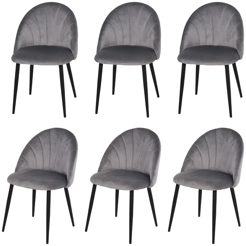 HOMCOM Esszimmerstühle 6er Set Küchenstuhl Wohnzimmerstuhl Polsterstuhl Bürostuhl mit Rückenlehne Skandi-Design Samt Metall Grau 52 x 54 x 79 cm