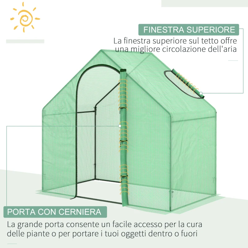 Outsunny Serra da Giardino con Porta a Cerniera e Presa d'Aria, 4 Funi e Paletti Inclusi, 180x100x168 cm, Verde
