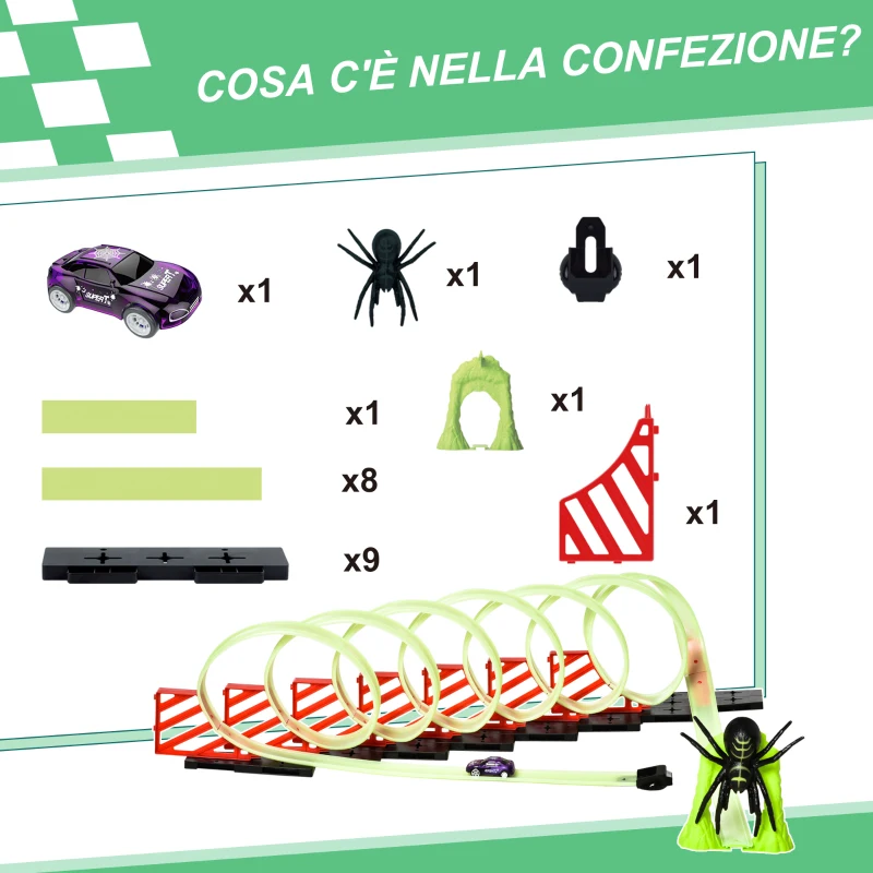 HOMCOM Pista per Macchinine con Effetti Luminosi e Automobilina, per Bambini da 3-6 Anni, 86x67x21cm