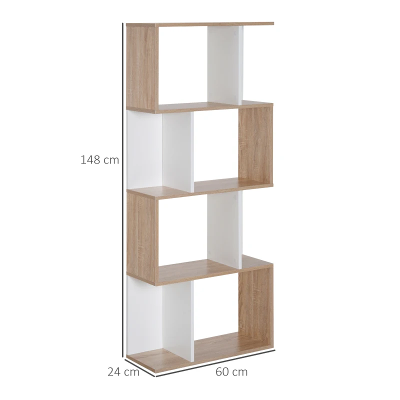 HOMCOM Libreria di Design Scaffale Ufficio Legno Moderna 4 Ripiani 60×24×148cm