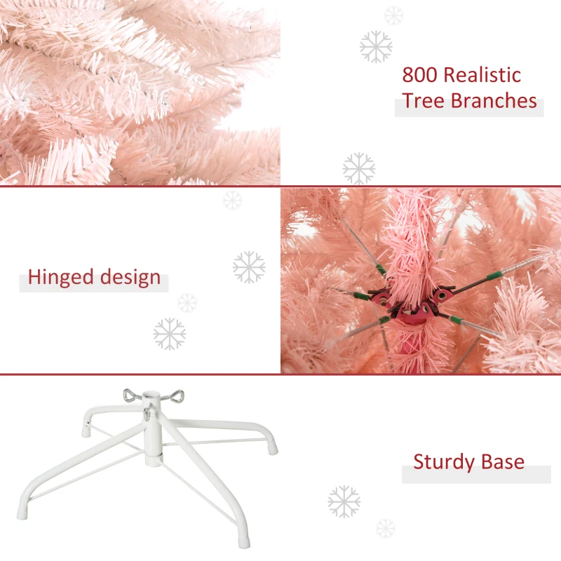 HOMCOM 6FT Pink Artificial Christmas Tree Holiday Home Decoration Ornament w/ Metal Stand Fully Pretty Home Office Joy