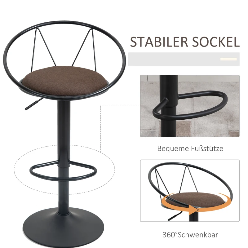 HOMCOM 2er-Set Barhocker Drehstühle Barstühle Arbeitshocker Bürohocker Höheverstellbar 360° schwenkbar mit rutschfesten Gummipuffer Leinen Metall Schwarz 51x 46 x 78-100 cm