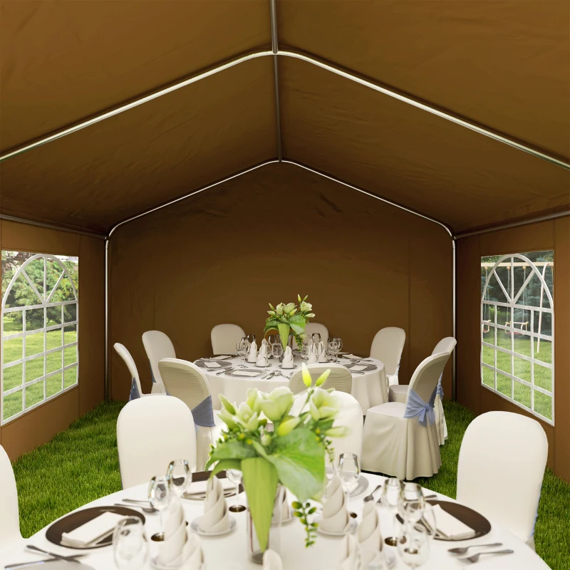 Outsunny 6m x 4m Marquee Party Tent Wedding Canopy, Pop Up Gazebo with Sidewalls, Doors, Windows, Galvanised Garden Gazebo for Parties Events, Yellow