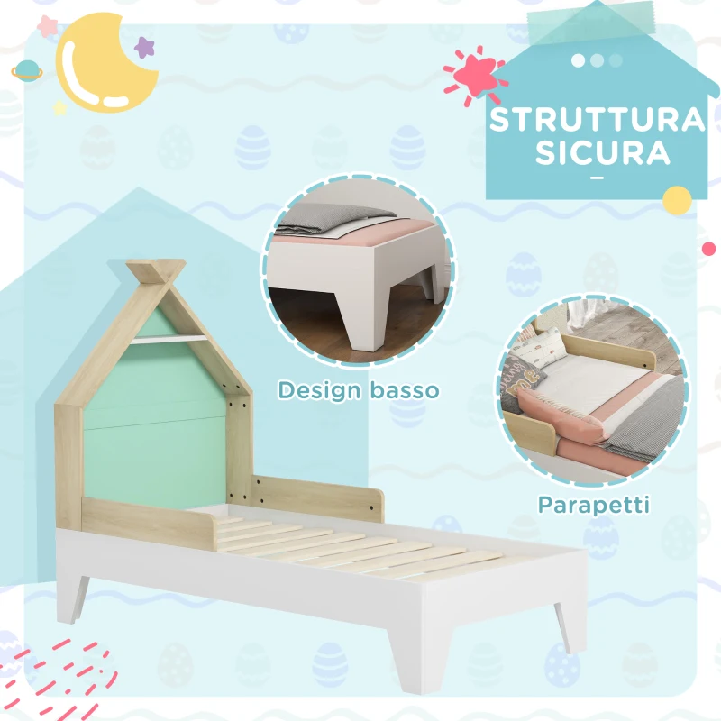 AIYAPLAY Letto per Bambini 3-8 Anni a Casetta con Sponde in Legno, 144x74x110cm, Verde