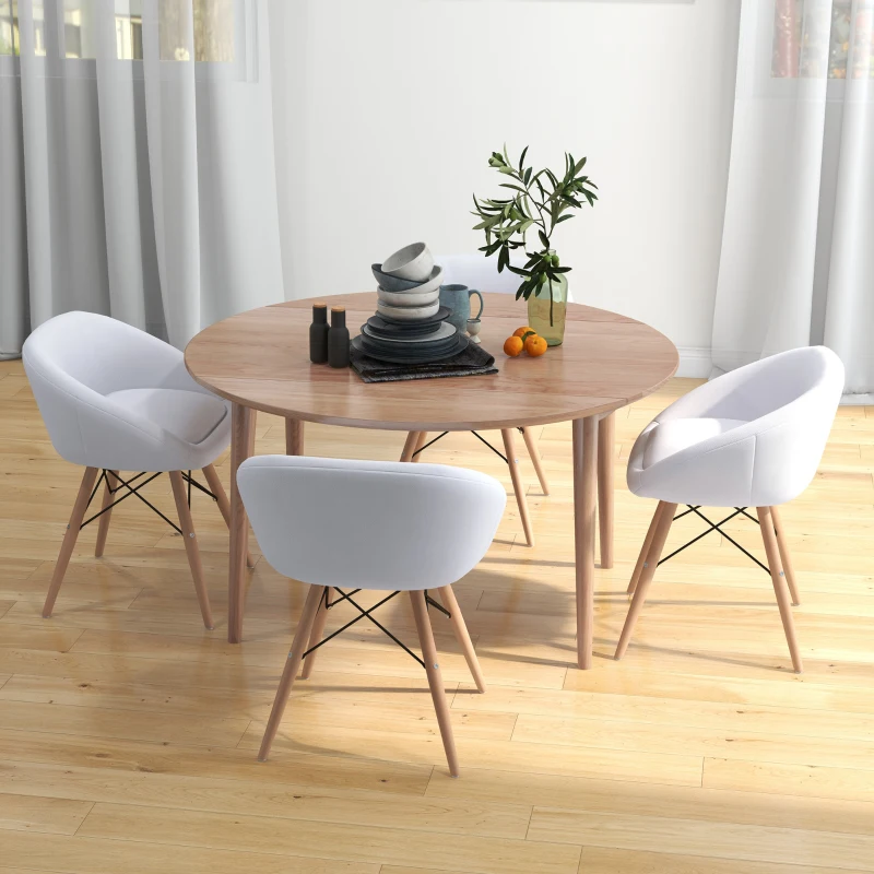 HOMCOM Chaise Design scandinave - Chaise de Salon ou Cuisine - Pieds effilés Bois Massif - revêtement synthétique PU Blanc