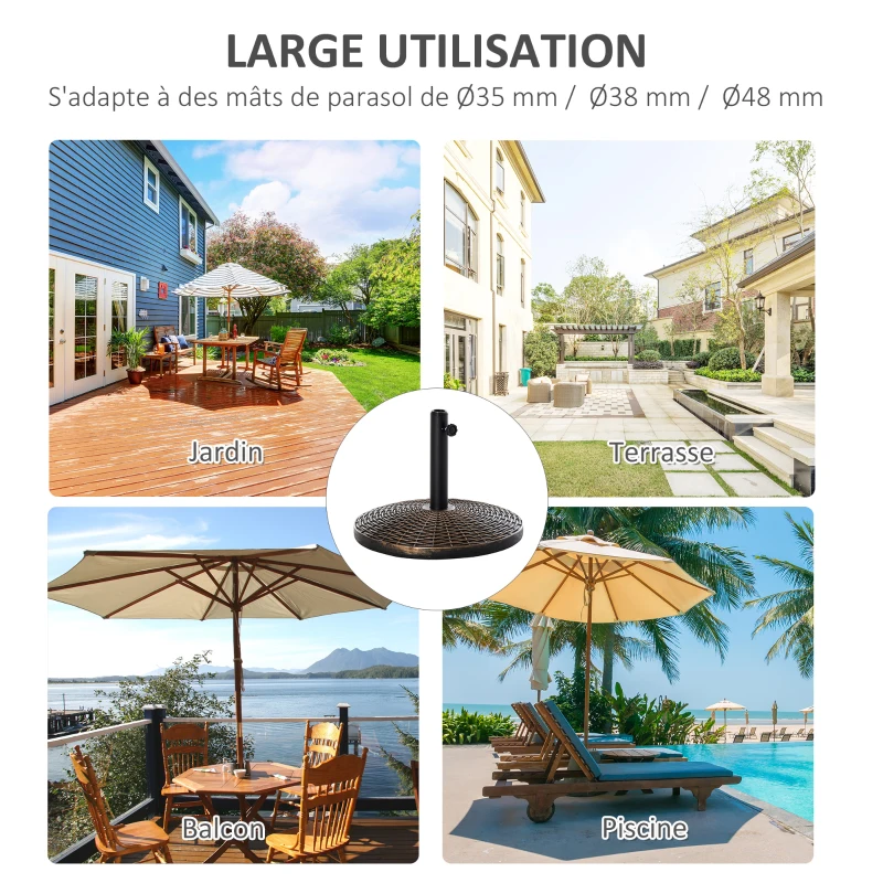 Outsunny Pied de parasol rond base de lestage Ø 53 x 40 cm poids net 25 KG HDPE et ciment noir bronze