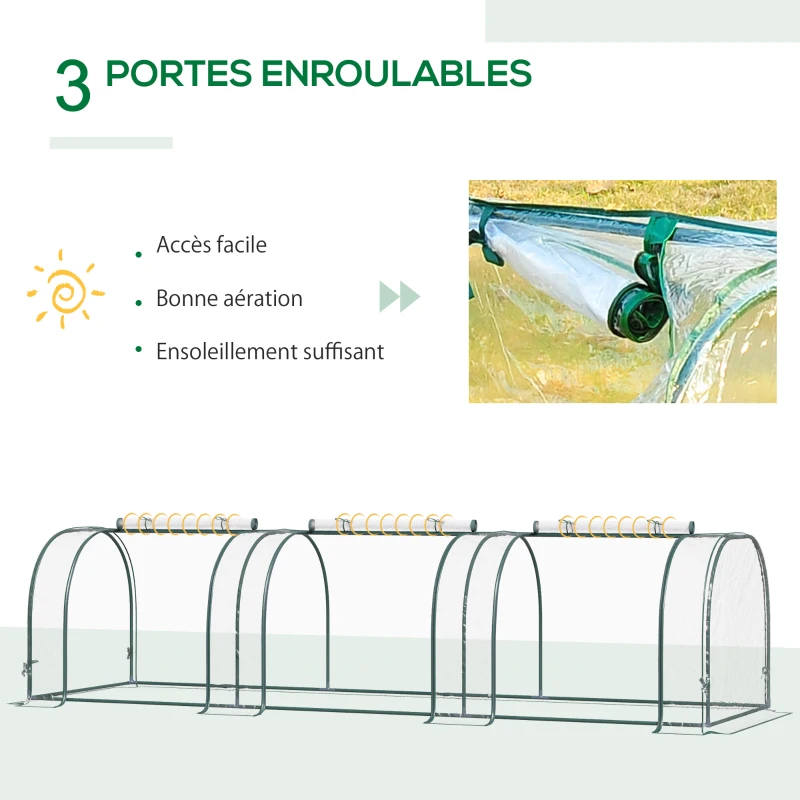 Outsunny Serre de Jardin Tunnel Tente bâche serre a tomates 3L x 1l x 0,8H m Tube en Acier PVC Transparent
