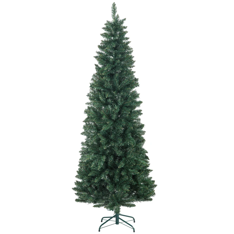 HOMCOM Albero di Natale Artificiale 210cm con 687 Rami, Design Alto e Stretto con Base Pieghevole, Verde