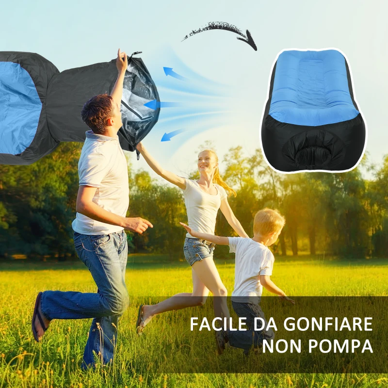 Outsunny Divano Gonfiabile da Esterno, Lettino Mare ad Aria Senza Pompa con Borsa di Trasporto, Blu