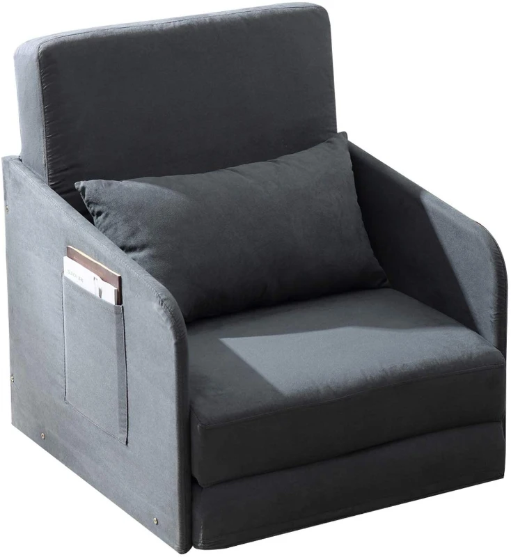 HOMCOM Sofá Cama Individual con Apoyabrazos para Salón Estudio Dormitorio Bolsillos en 2 Lados con 1 Almohada Carga 150kg 70x74×78cm Gris