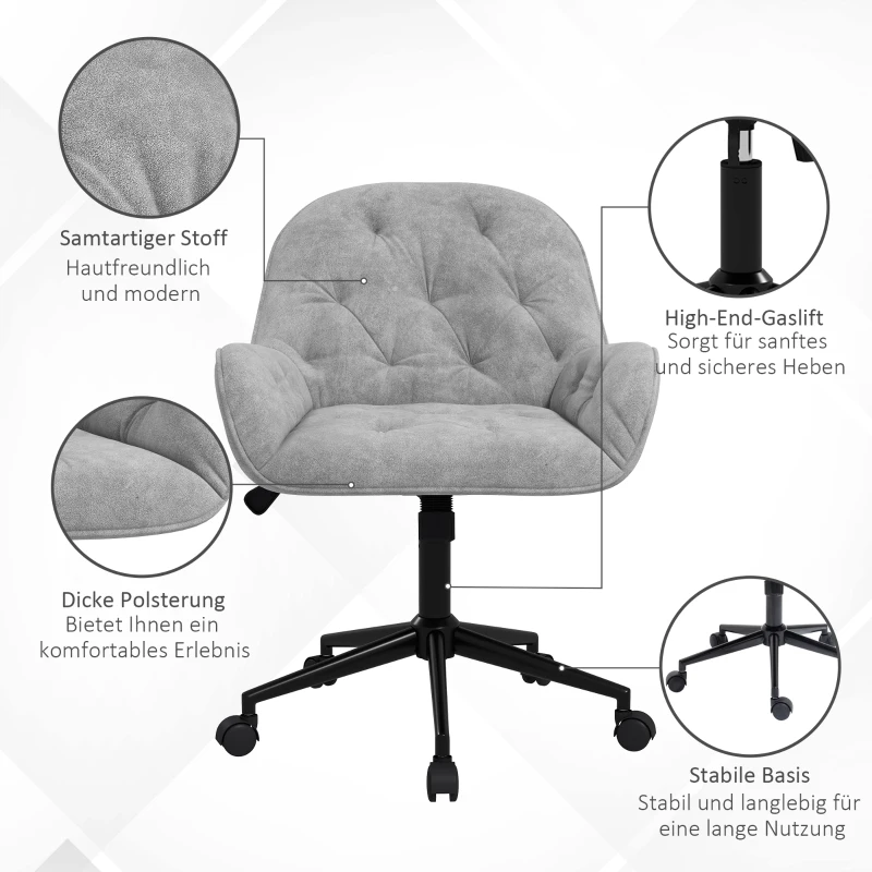 Vinsetto Bürostuhl Schreibtischstuhl Computerstuhl, höhenverstellbar, Samt-Optik, Grau