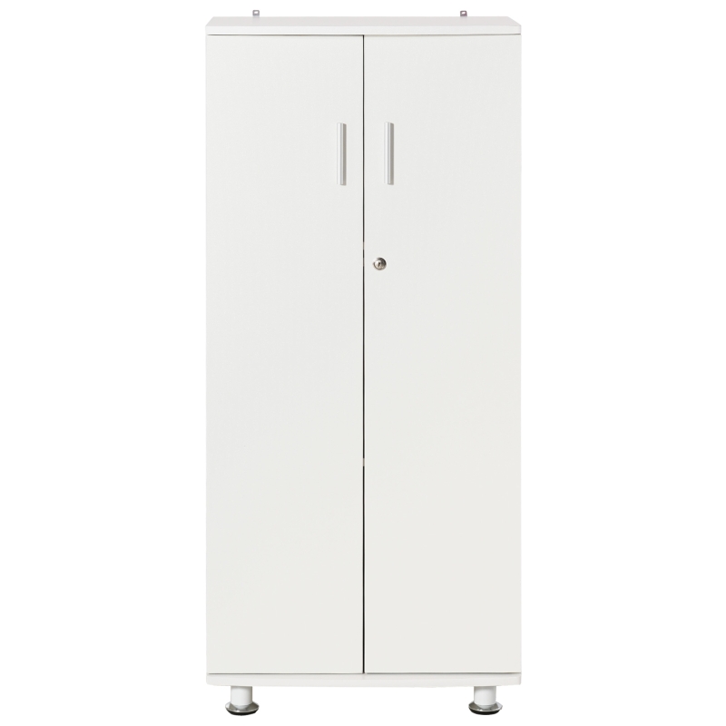HOMCOM Librería Estantería con 2 Puertas para Libros CDs DVDs con 3 Estantes Interiores y Cerradura Alacena de Cocina para Hogar Oficina Dormitorio 55x36,5x125,5 cm Blanco