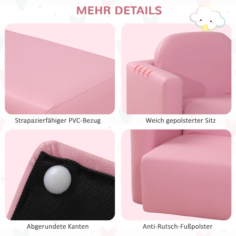 HOMCOM 2-in-1-Kindersofa Tisch und Stuhl Set multifunktionaler für Kinder Kindercouch Kindersessel Minisofa Minisessel Kinderzimmer für Kinder von 3 bis 9 Jahre Rosa