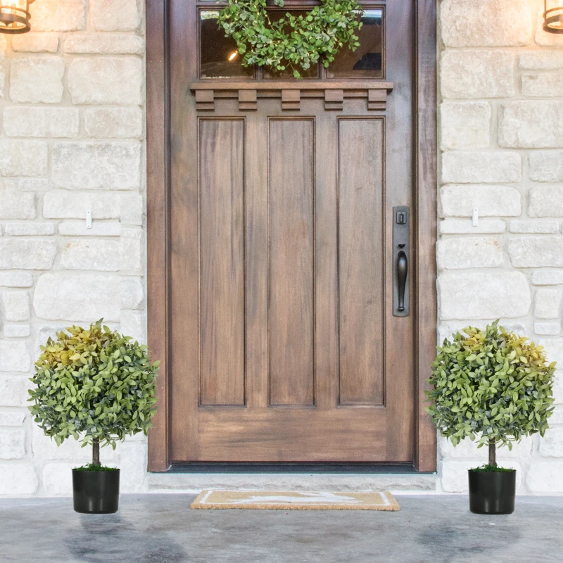 HOMCOM Juego de 2 Árboles de Té Artificiales 55 cm Planta Artificial con 343 Hojas Musgo y Maceta Oficina Verde