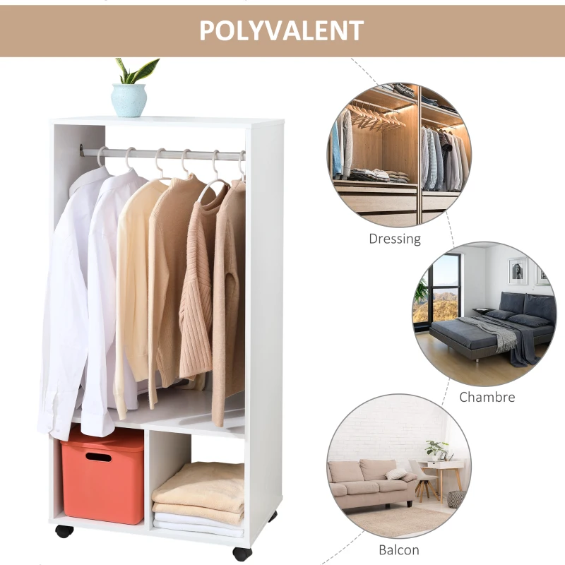 HOMCOM Lot de 2 portants à vêtements penderie mobile avec roulettes 2 niches + Grand Espace penderie en bois Blanc