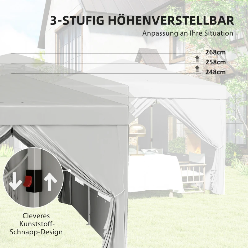 Outsunny 3 x 6 m Pop-up-Pavillon mit Seitenwänden und Tragetasche, UPF50+ höhenverstellbares Gartenzelt, Hellgrau
