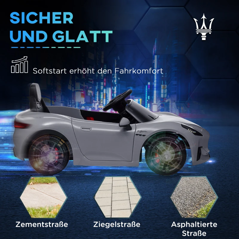 AIYAPLAY 12V Kinderelektrische Auto met LED-verlichting, Muziek, Claxon, voor Kinderen van 3-5 Jaar, Grijs