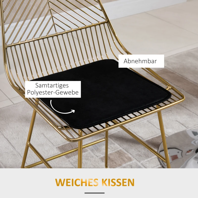 HOMCOM Barhocker Set, geometrisches Metalldesign, abnehmbares Samtkissen, Fußstütze, Gold