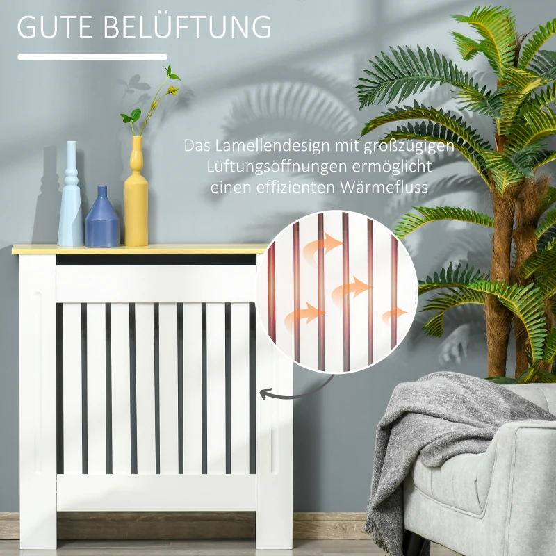 HOMCOM Heizkörperverkleidung Heizkörperabdeckung Heizkörper Radiator Cover Abdeckung Abnehmbar MDF Weiß+Eiche 78 x 19 x 83 cm