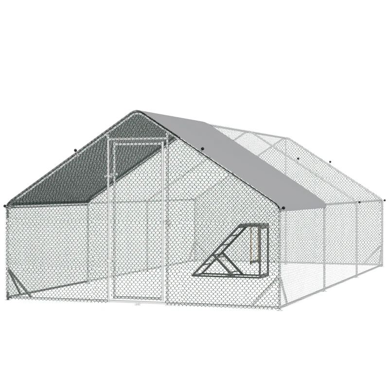 PawHut Walk-in Galvanised Steel Chicken Run with Chicken Activity Shelf and Cover, 3 x 6 x 2m