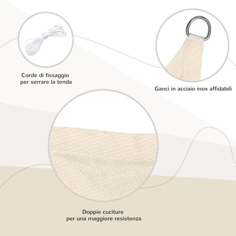 Outsunny Tenda a Vela Parasole Rettangolare 4 x 6m, Tenda da Sole Protezione Raggi UV in HDPE 185g/㎡, Crema