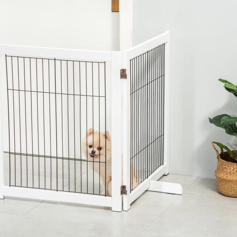 PawHut Barrera de Seguridad para Perros Plegable 264x77 cm de 4 Paneles con Patas y Marco de Madera para Puertas Escaleras