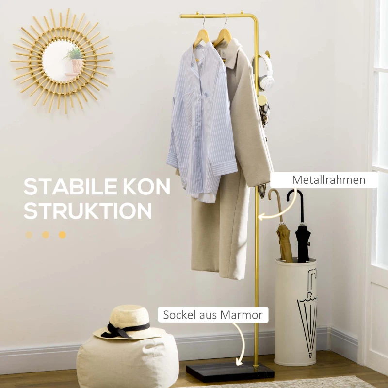 HOMCOM Garderobenständer, Kleiderständer, Metall, Marmor-Basis, 35x25x170 cm, Gold/Schwarz