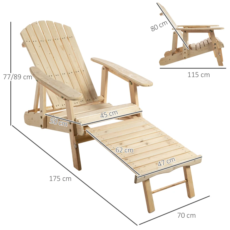 Outsunny Sedia a Sdraio Adirondack da Giardino Pieghevole Regolabile con Poggiapiedi 70 x 175 x 89cm