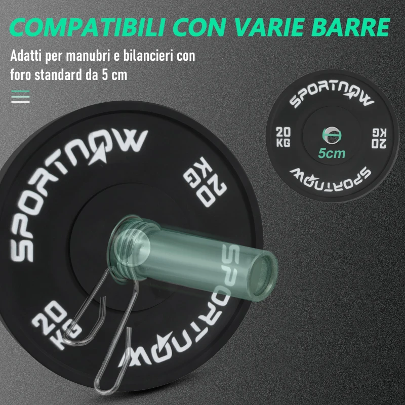 SPORTNOW Set di 2 Dischi Palestra da 20kg per Bilanciere e Manubri con Attacco Ø5cm, Nero