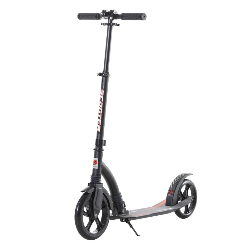 HOMCOM Foldable Kick Scooter with Double Shock Absorption and Big Wheels, Height Adjustable Aluminium Frame Big Wheel Scooter for 14+ Teens Adult - Black