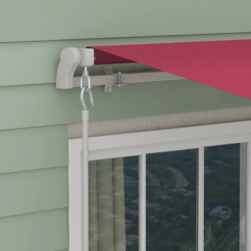 Outsunny Toldo Manual 395x245 cm con Manivela Toldo Balcón Patio Terraza de Aluminio y Tejido Poliéster 280 g/m² Anti-UV Rojo