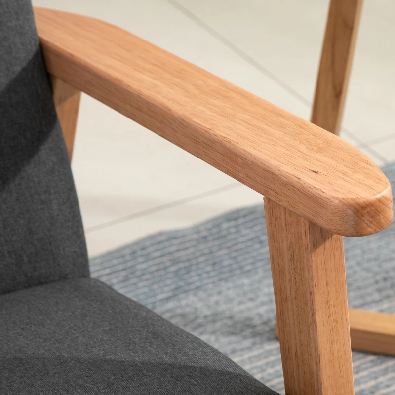 HOMCOM Butaca de Salón Tapizado en Lino con Reposabrazos y Marco de Madera para Sala de Estar Gris Oscuro y Natural