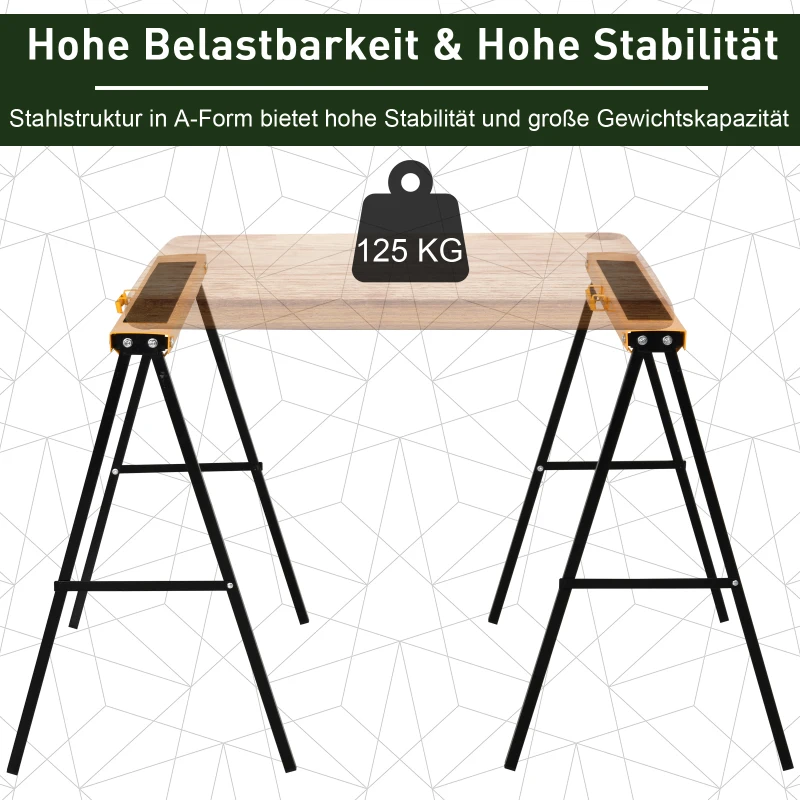 HOMCOM Arbeits Bock, Sägepferd, Unterstellbock, Klappbar, Rutschfest, Stahl, Orange, Schwarz, 99,5 x 50 x 78 cm, Belastbarkeit 125 kg