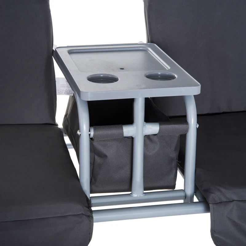 Outsunny Balancelle Design de Jardin 2 Places Inclinaison Toit réglable Tablette rétractable Rangement Acier Gris Clair Noir