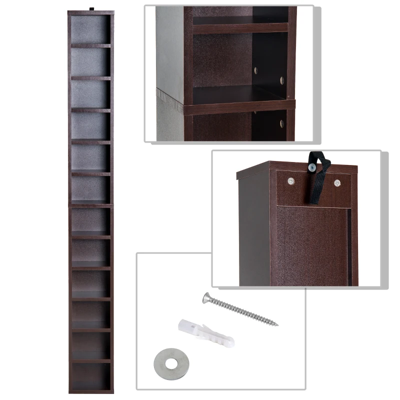 HOMCOM Rangements pour CD et DVD, étagère colonne de rangement, meuble de rangement avec 12 compartiments, capacité max. 204 CD, 21 x 20 x 175 cm, marron